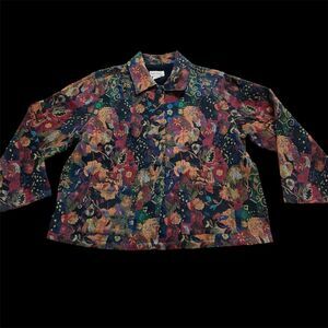 Resort Wear North 100% Cotton Plus Size XL Vintage Shacket Whimsical Tapestry